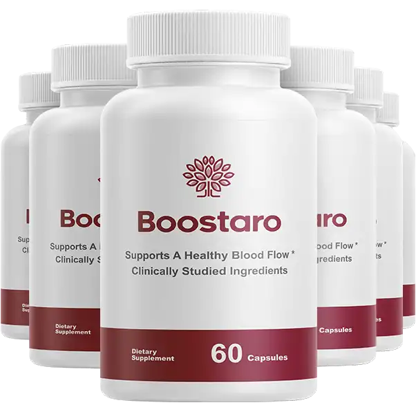 	Six-bottle supply of Boostaro natural men's health supplement for 180 days of daily blood flow support