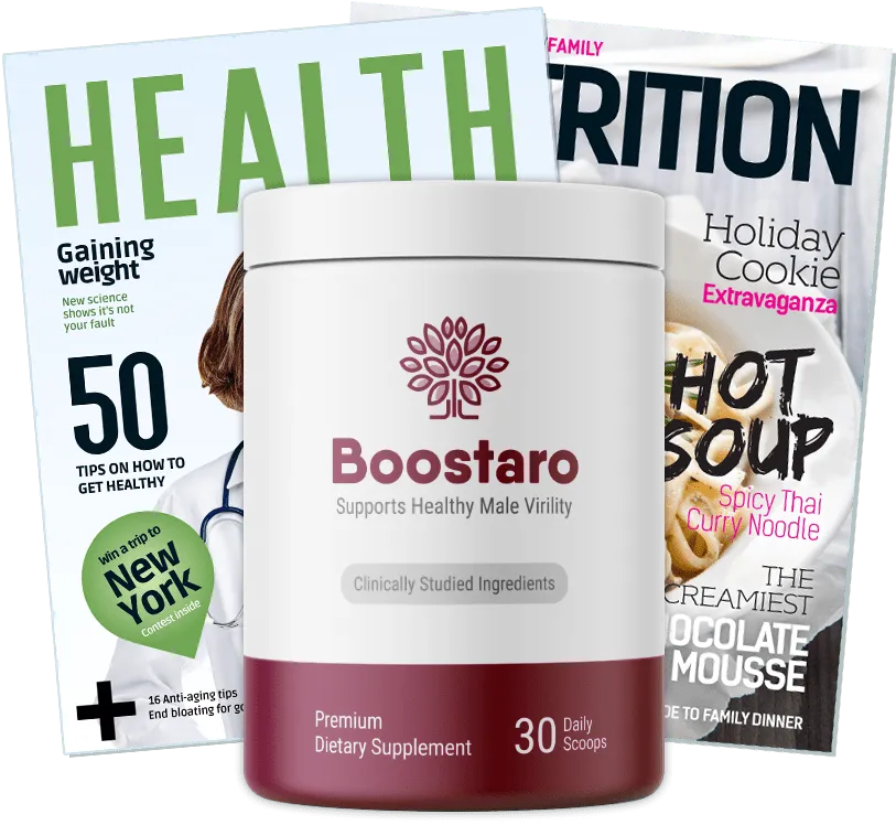Boostaro natural men's supplement bottle with 60 capsules supporting healthy blood flow and male vitality